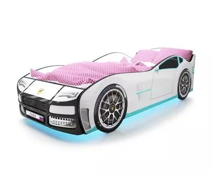 Кровать-машина Турбо ПМ (48, 178, С подсветкой дна, Односпальные, Кровати-машинки, Белый, 82)