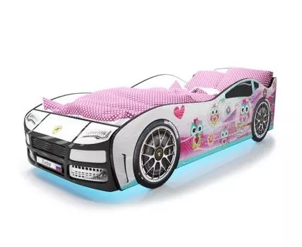 Кровать-машина Турбо ПМ (48, 178, С подсветкой дна, Односпальные, Кровати-машинки, Белый, 82)