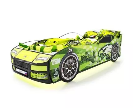 Кровать-машина Турбо ПМ (48, 178, С подсветкой дна, Односпальные, Кровати-машинки, Зеленый, 82)