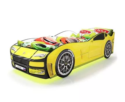 Кровать-машина Турбо ПМ (48, 178, С подсветкой дна, Односпальные, Кровати-машинки, Желтый, 82)