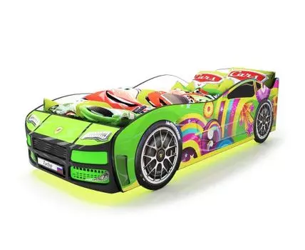 Кровать-машина Турбо ПМ (48, 178, С подсветкой дна, Односпальные, Кровати-машинки, Зеленый, 82)