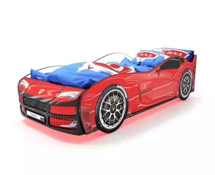 Кровать-машина Турбо ПМ (48, 178, С подсветкой дна, Односпальные, Кровати-машинки, Красный, 82)