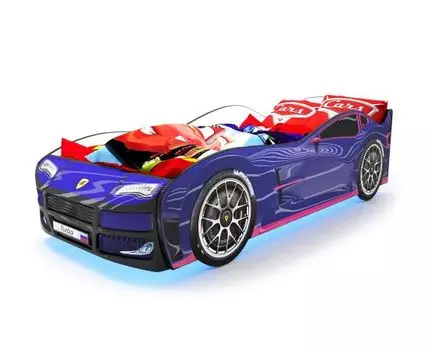 Кровать-машина Турбо ПМ (48, 178, С подсветкой дна, Односпальные, Кровати-машинки, Синий, 82)