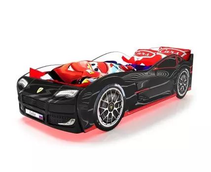 Кровать-машина Турбо ПМ (48, 178, С подсветкой дна, Односпальные, Кровати-машинки, Черный, 82)