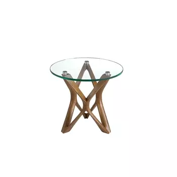 Круглый приставной столик 2127/LT17192 из закаленного стекла и ореха