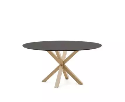 Круглый стол Argo из матового черного стекла со стальными ножками под дерево, 150