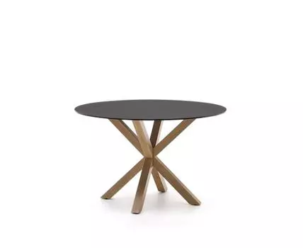 Круглый стол Argo из матового черного стекла и стальных ножек под дерево, 120