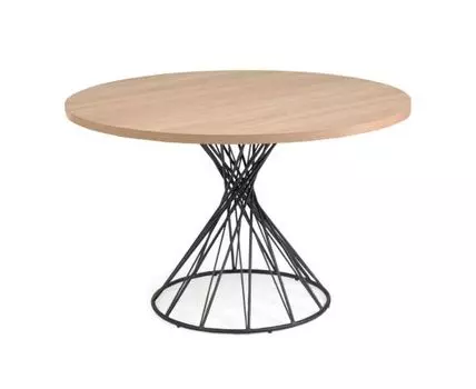 Круглый стол из меламина Niut 120 см с натуральной отделкой и стальными черными ножками