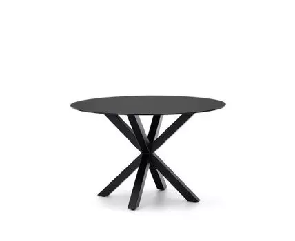 Круглый стол с с черным стеклом и черными стальными ножками 120 см
