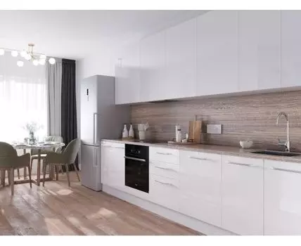 Кухня Стандарт White Gloss, прямая, 3450-3650 мм