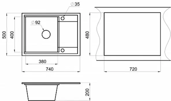 Кухонная мойка Granula Hibrid HI-74 черный-арктик