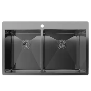 Кухонная мойка RIVELATO Rinox 8050 B2 PVD black нерж.сталь 2 чаши 800*500*200 мм
