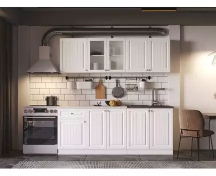 Кухонный гарнитур Хозяюшка 200 см (207, 60, Прямые, Белый, 200)