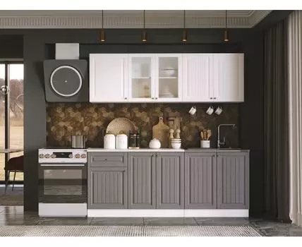 Кухонный гарнитур Хозяюшка 200 см (207, 60, Прямые, Белый, 200)