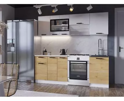 Кухонный гарнитур Хозяюшка 210 см (207, 60, Прямые, Белый, 210)