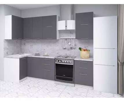 Кухонный гарнитур Модерн 210 х 100 см (214,4, 100, Угловые, Белый, 209,6)