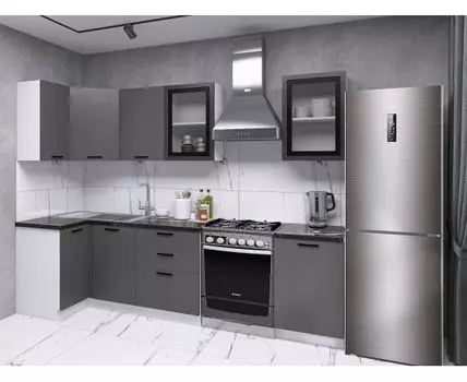 Кухонный гарнитур Модус 210х100 см (214,4, 100, Угловые, Серый, 210)