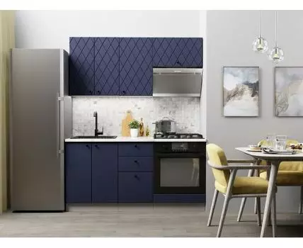 Кухонный гарнитур Скарлет 160 см (210, 47,6, Со столом под духовой шкаф, Прямые, Синий, 160)