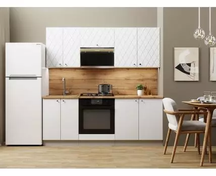 Кухонный гарнитур Скарлет 200 см (210, 47,6, Со столом под духовой шкаф, Белый, 200)