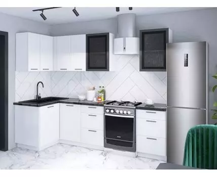 Кухонный гарнитур Стрэйт 210х100 см (214,4, 100, Угловые, Белый, 210)