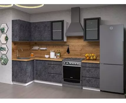 Кухонный гарнитур Вельвет 210х100 см (214,4, 100, Угловые, Серый, 210)