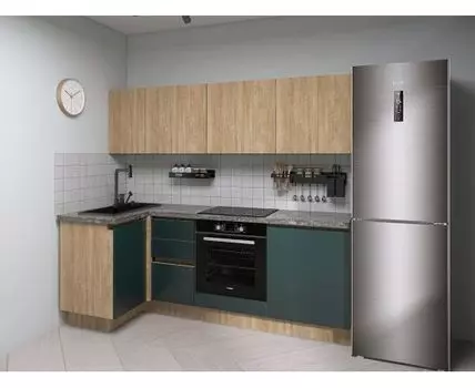 Кухонный гарнитур Женева 220х100 см (210/246, 100, Без антресольных шкафов, Угловые, Серый, 220)