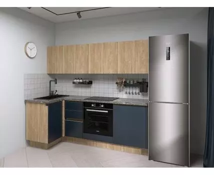 Кухонный гарнитур Женева 220х100 см (210/246, 100, Без антресольных шкафов, Угловые, Серый, 220)