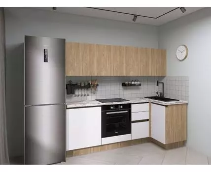 Кухонный гарнитур Женева 220х100 см (210/246, 100, Без антресольных шкафов, Угловые, Белый, 220)