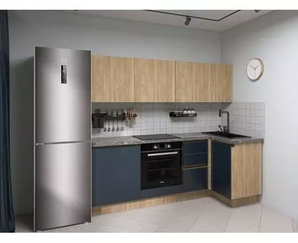 Кухонный гарнитур Женева 220х100 см (210/246, 100, Без антресольных шкафов, Угловые, Серый, 220)