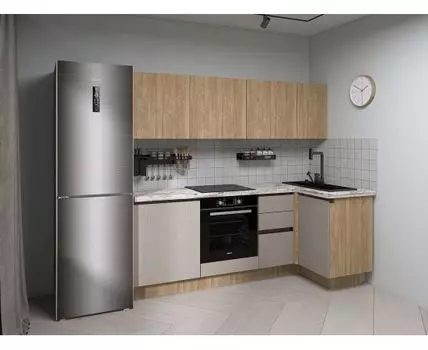 Кухонный гарнитур Женева 220х100 см (210/246, 100, Без антресольных шкафов, Угловые, Серый, 220)