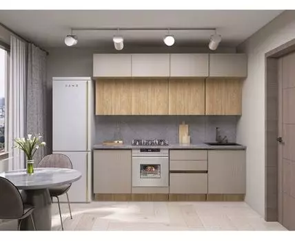 Кухонный гарнитур Женева 240 см (210/246, 52/59, С антресольными шкафами, Прямые, Серый, 240)