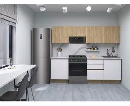 Кухонный гарнитур Женева 240 см (210/246, 52/59, Со шкафом под вытяжку, Прямые, Белый, 240)