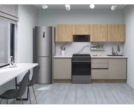 Кухонный гарнитур Женева 240 см (210/246, 52/59, Со шкафом под вытяжку, Прямые, Серый, 240)