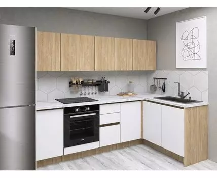 Кухонный гарнитур Женева 240х142 см (210/246, 142, Без антресольных шкафов, Прямые, Белый, 240)