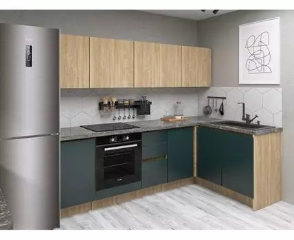 Кухонный гарнитур Женева 240х142 см (210/246, 142, Без антресольных шкафов, Прямые, Серый, 240)