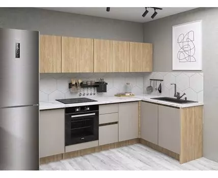 Кухонный гарнитур Женева 240х142 см (210/246, 142, Без антресольных шкафов, Прямые, Серый, 240)