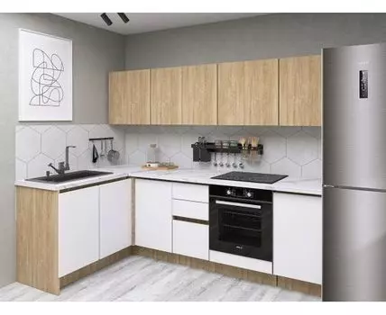 Кухонный гарнитур Женева 240х142 см (210/246, 142, Без антресольных шкафов, Прямые, Белый, 240)