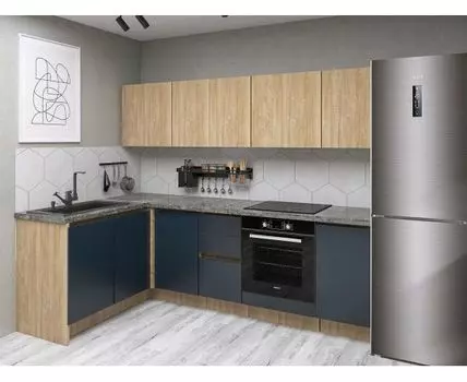 Кухонный гарнитур Женева 240х142 см (210/246, 142, Без антресольных шкафов, Прямые, Серый, 240)