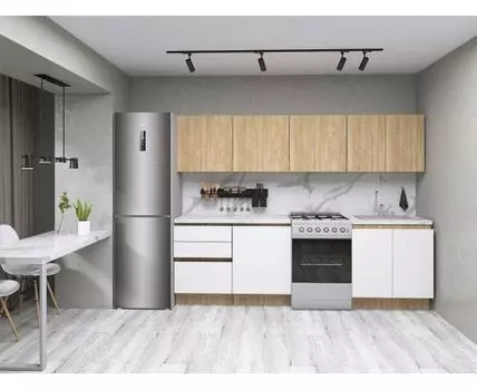 Кухонный гарнитур Женева 260 см (210/246, 52/59, Без антресольных шкафов и пенала, Прямые, Белый, 260)