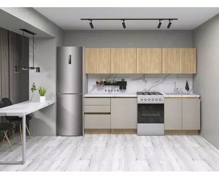 Кухонный гарнитур Женева 260 см (210/246, 52/59, Без антресольных шкафов и пенала, Прямые, Серый, 260)