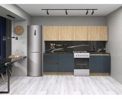 Кухонный гарнитур Женева 260 см (210/246, 52/59, Без антресольных шкафов и пенала, Прямые, Серый, 260)