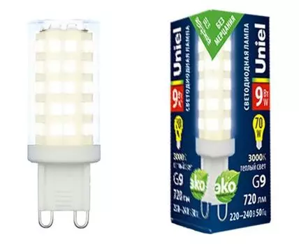 Лампа светодиодная Uniel G9 9Вт 3000K UL-00006488