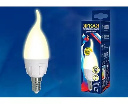 Лампа светодиодная Uniel Яркая Dim E14 7Вт 3000K UL-00004241