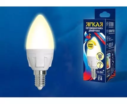 Лампа светодиодная Uniel Яркая Dim E14 7Вт 3000K UL-00004241