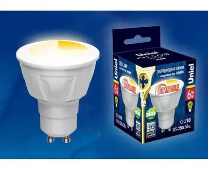 Лампа светодиодная Uniel Яркая Dim GU10 6Вт 3000K UL-00003990