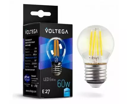 Лампа светодиодная Voltega Crystal E27 6Вт 4000K VG10-G1E27cold6W-F
