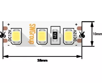 Лента со скотчем 3М светодиодная стандарт 2835, 120 LED/м, 12 Вт/м, 12В, IP20, Цвет: Теплый белый