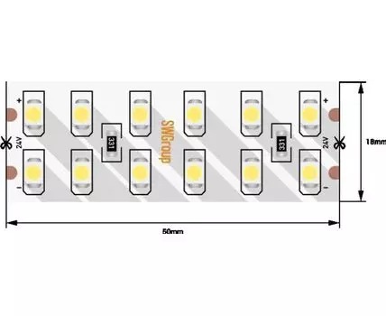Лента со скотчем 3М светодиодная стандарт 3528, 240 LED/м, 19,2 Вт/м, 24В, IP20, Цвет: Холодный белый
