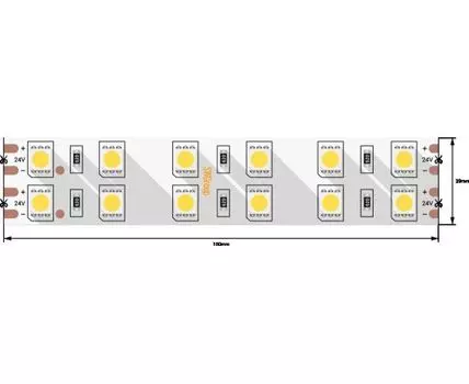 Лента со скотчем 3М светодиодная стандарт 5050, 120 LED/м, 28,8 Вт/м, 24В, IP20, Цвет: Теплый белый