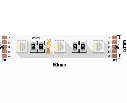 Лента со скотчем 3М светодиодная стандарт 5050, 60 LED/м, 19,2 Вт/м, 12В, IP20, Цвет: RGB + нейтральный белый